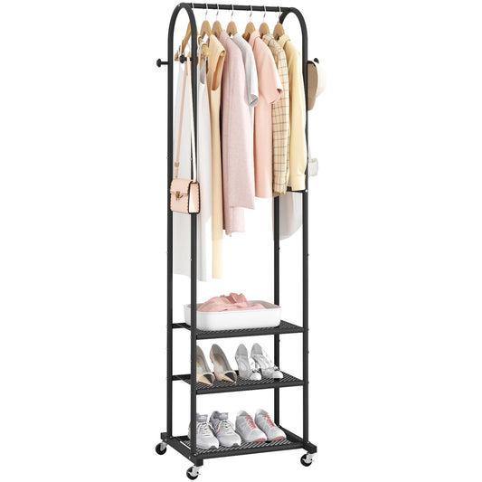 Duty Clothing Rack with Wheels,Modern Garment Rack with 3 Metal Shelves, 71.8Inches Display Rack for Hanging Clothes, Hanging Rod for Small Space,Gold