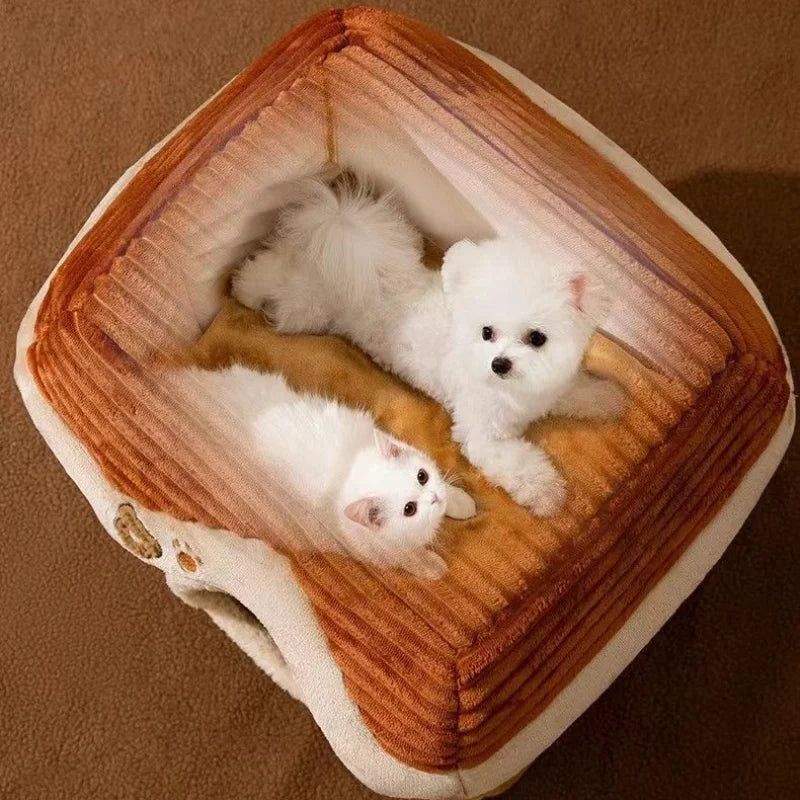 Foldable Soft Pet House And Bed Detachable Cave-Style Nest Brown
