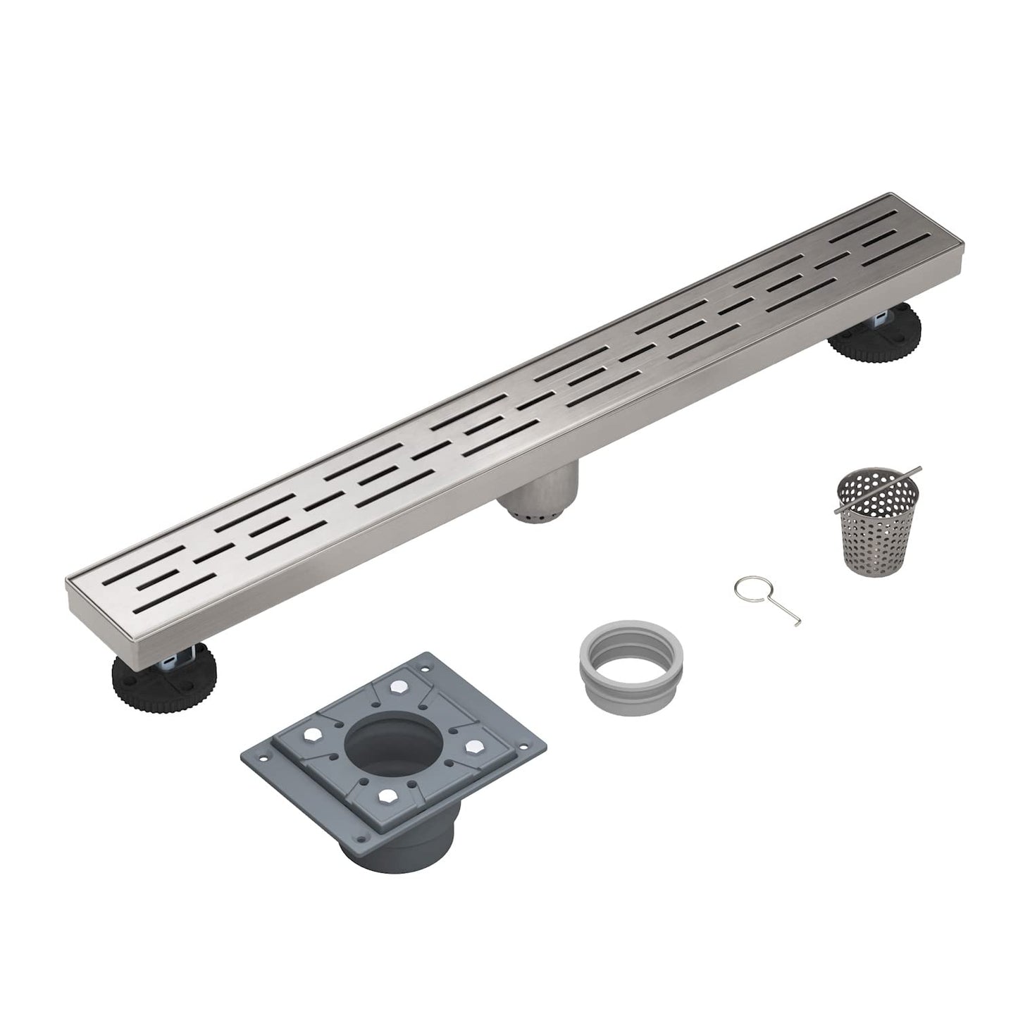 4 Inch Square Shower Drain, EMBATHER 304 Stainless Shower Floor Drain and Shower Drain Cover Included Hair Catcher and Leveling Feet, Brushed Nickel