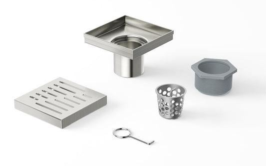 4 Inch Square Shower Drain, EMBATHER 304 Stainless Shower Floor Drain and Shower Drain Cover Included Hair Catcher and Leveling Feet, Brushed Nickel