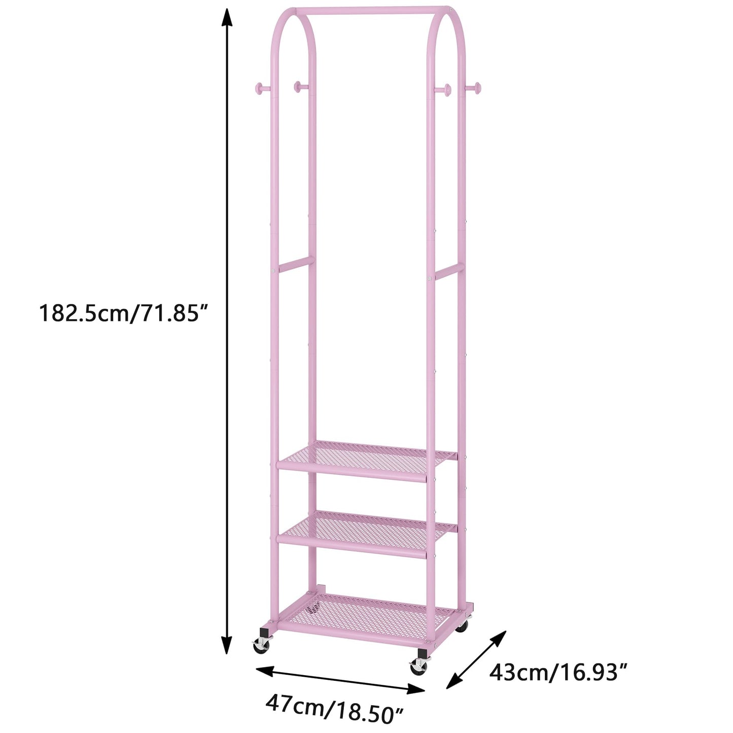 Duty Clothing Rack with Wheels,Modern Garment Rack with 3 Metal Shelves, 71.8Inches Display Rack for Hanging Clothes, Hanging Rod for Small Space,Gold