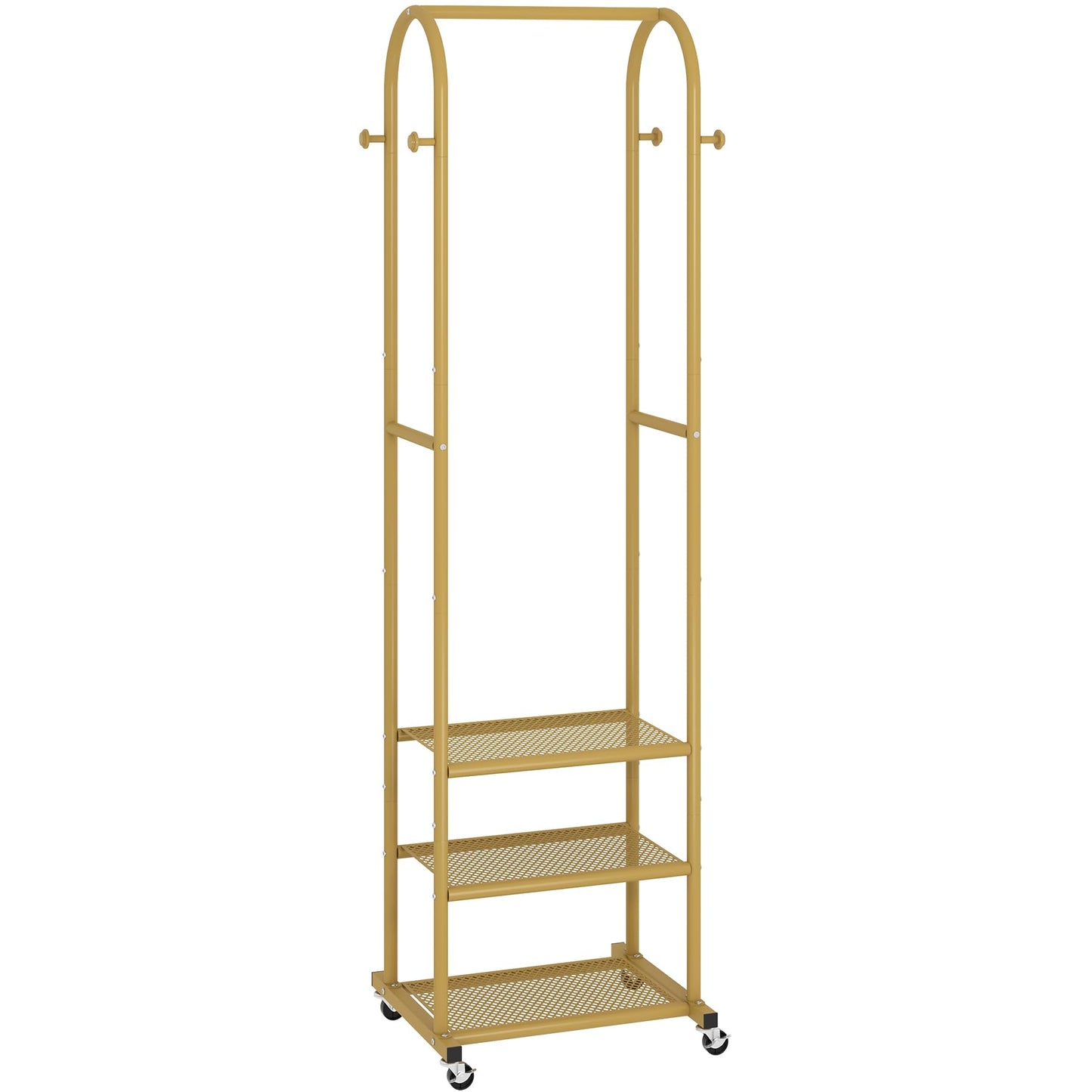 Duty Clothing Rack with Wheels,Modern Garment Rack with 3 Metal Shelves, 71.8Inches Display Rack for Hanging Clothes, Hanging Rod for Small Space,Gold