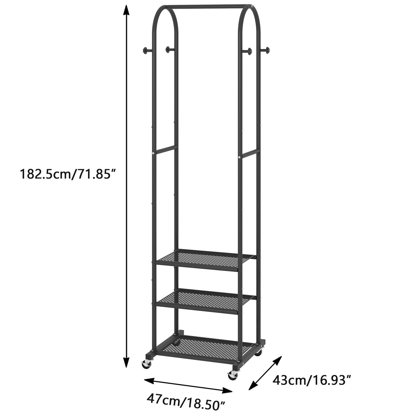 Duty Clothing Rack with Wheels,Modern Garment Rack with 3 Metal Shelves, 71.8Inches Display Rack for Hanging Clothes, Hanging Rod for Small Space,Gold