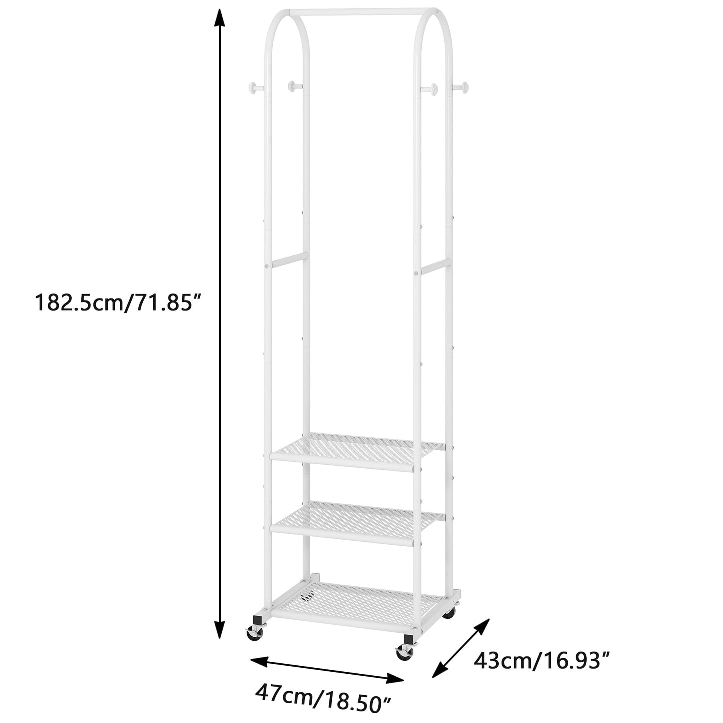 Duty Clothing Rack with Wheels,Modern Garment Rack with 3 Metal Shelves, 71.8Inches Display Rack for Hanging Clothes, Hanging Rod for Small Space,Gold