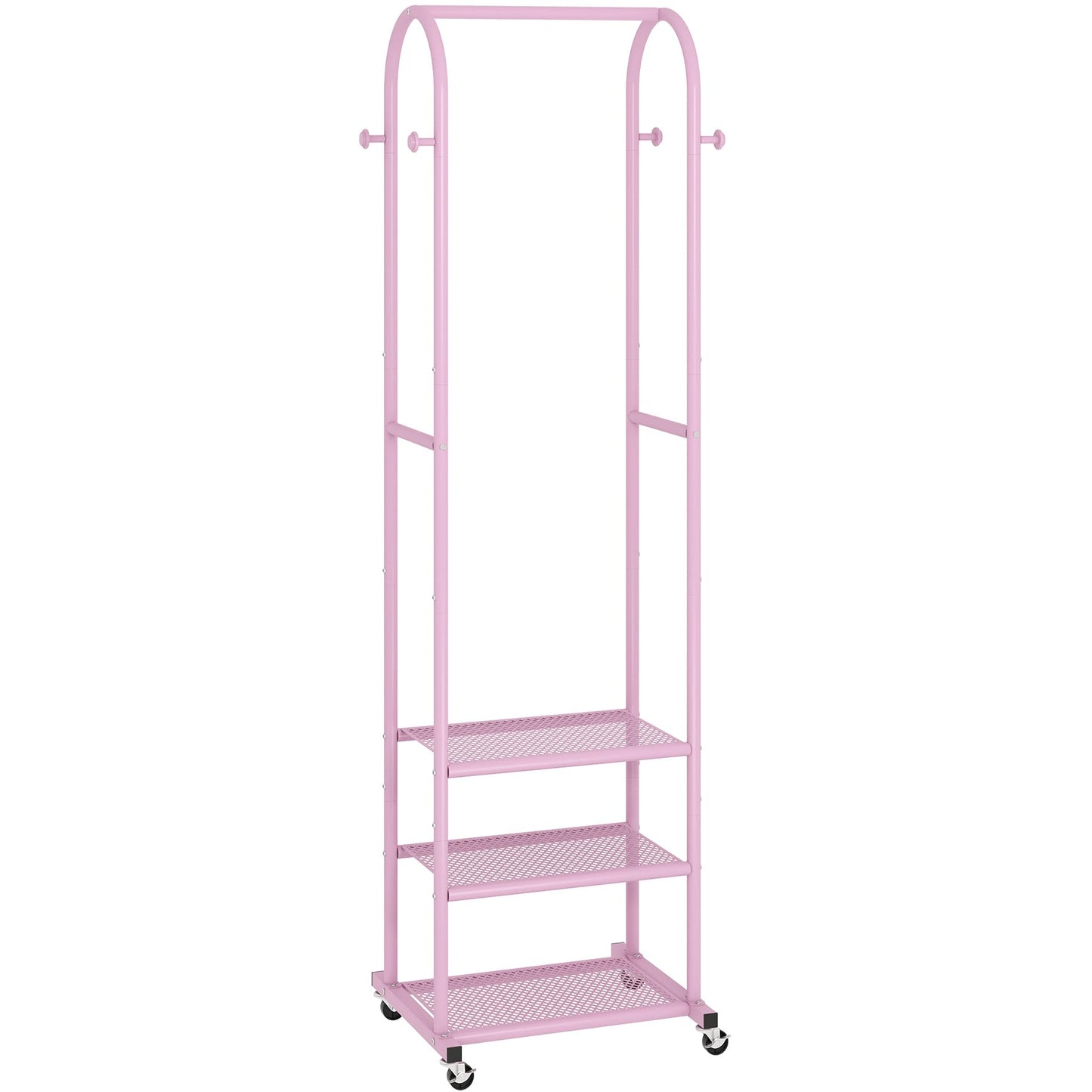 Duty Clothing Rack with Wheels,Modern Garment Rack with 3 Metal Shelves, 71.8Inches Display Rack for Hanging Clothes, Hanging Rod for Small Space,Gold