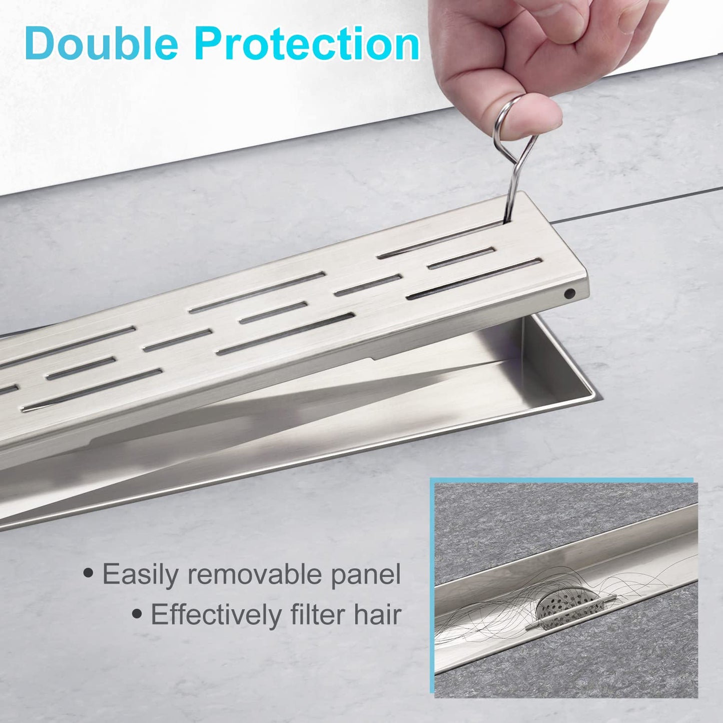 4 Inch Square Shower Drain, EMBATHER 304 Stainless Shower Floor Drain and Shower Drain Cover Included Hair Catcher and Leveling Feet, Brushed Nickel