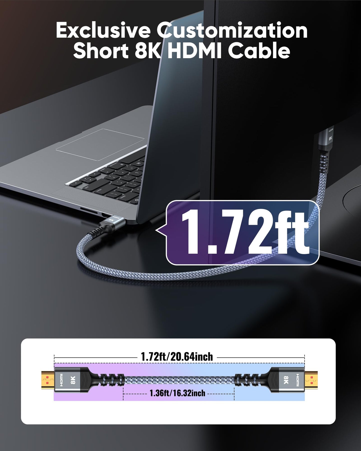 8K 10K 4K HDMI Cable 48Gbps 6.6FT/2M, Certified Ultra High Speed HDMI Cable Braided Cord-4K@120Hz 8K@60Hz, DTS:X, HDCP 2.2 & 2.3, HDR 10 Compatible with Roku TV/PS5/HDTV/Blu-ray