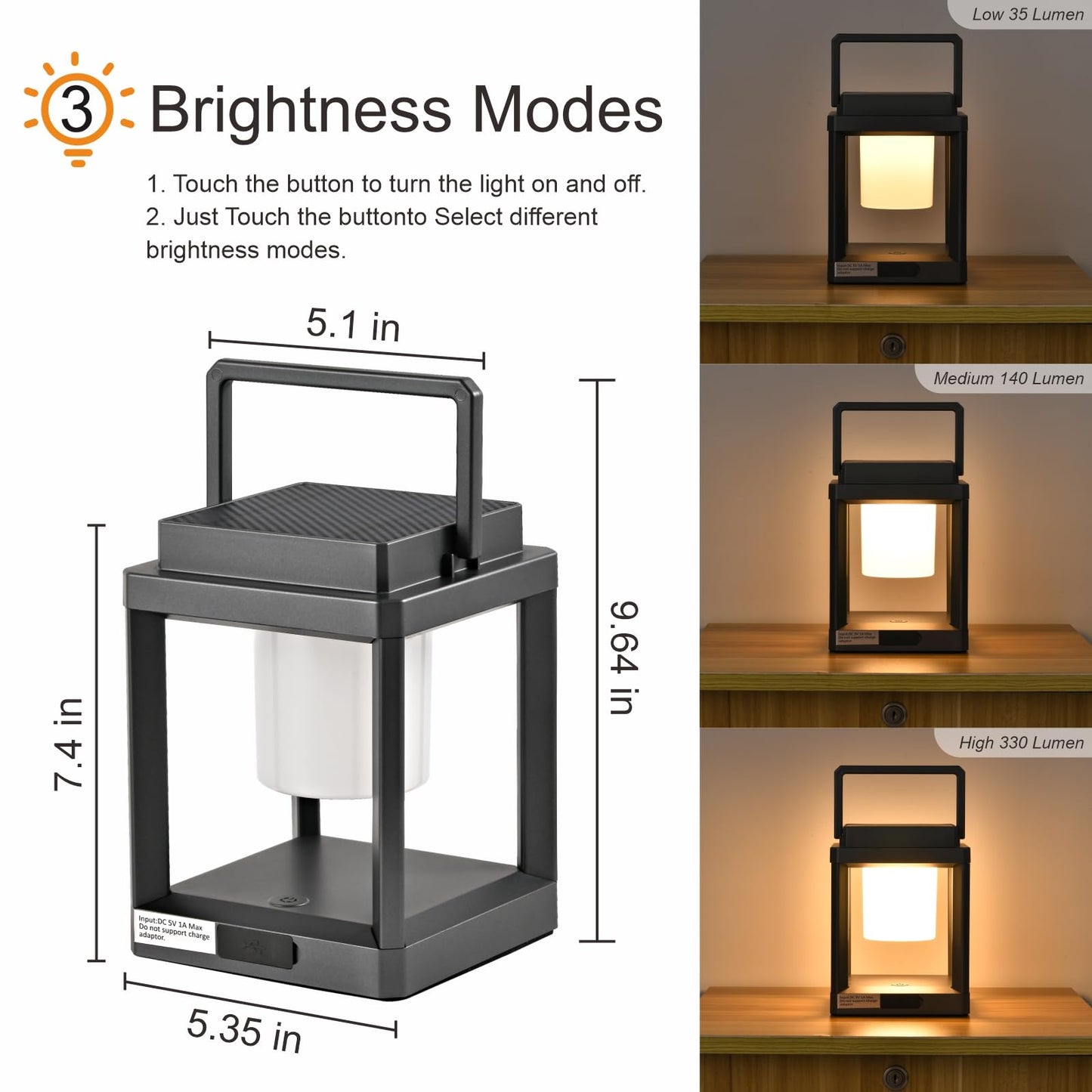 Outdoor Table Lamp, Brightness LED Nightstand Lantern, Portable Rechargeable Solar Lamp Waterproof, Touch Control Outdoor Lamps Cordless Lights Decorative for Patio/Walking/Reading/Camping
