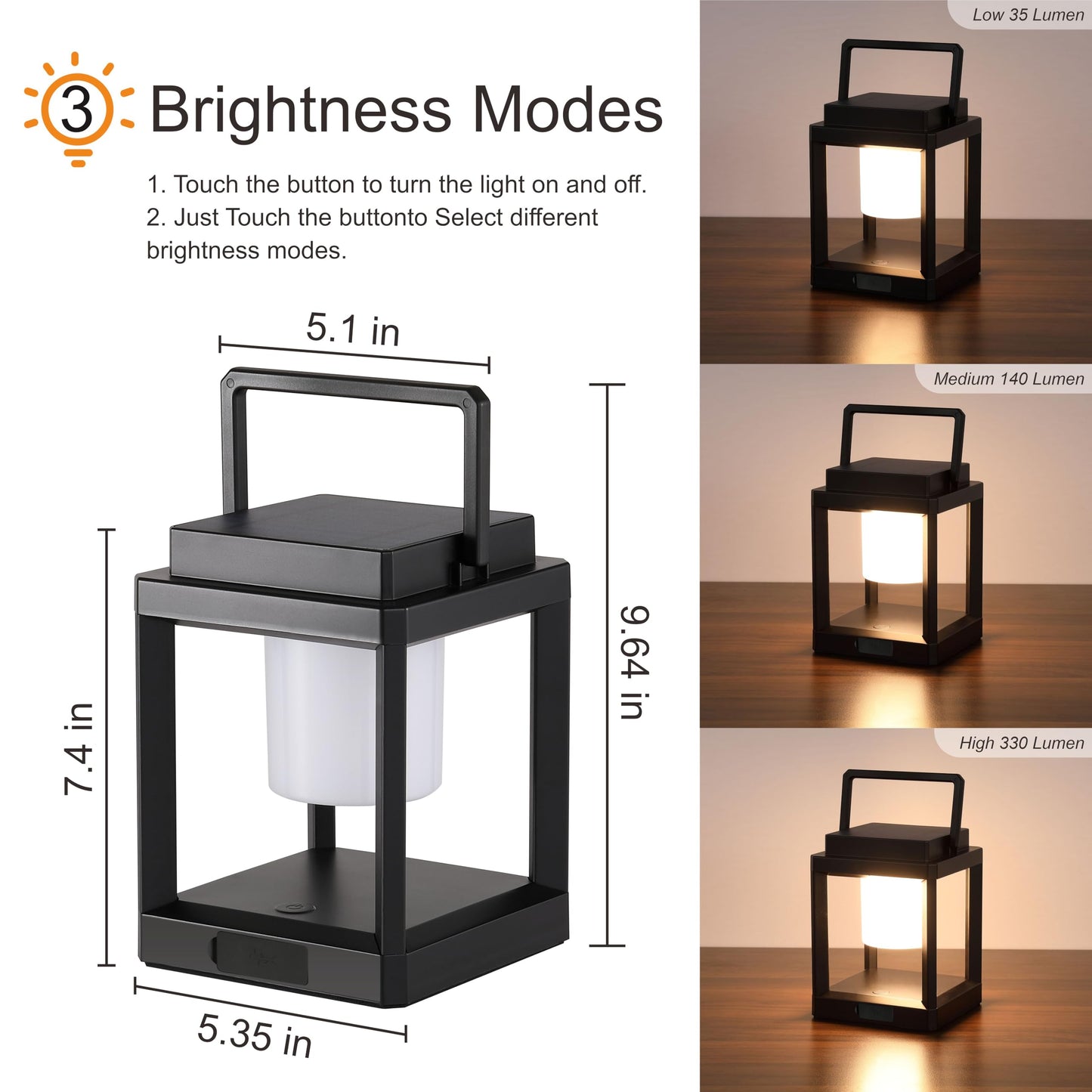 Outdoor Table Lamp, Brightness LED Nightstand Lantern, Portable Rechargeable Solar Lamp Waterproof, Touch Control Outdoor Lamps Cordless Lights Decorative for Patio/Walking/Reading/Camping
