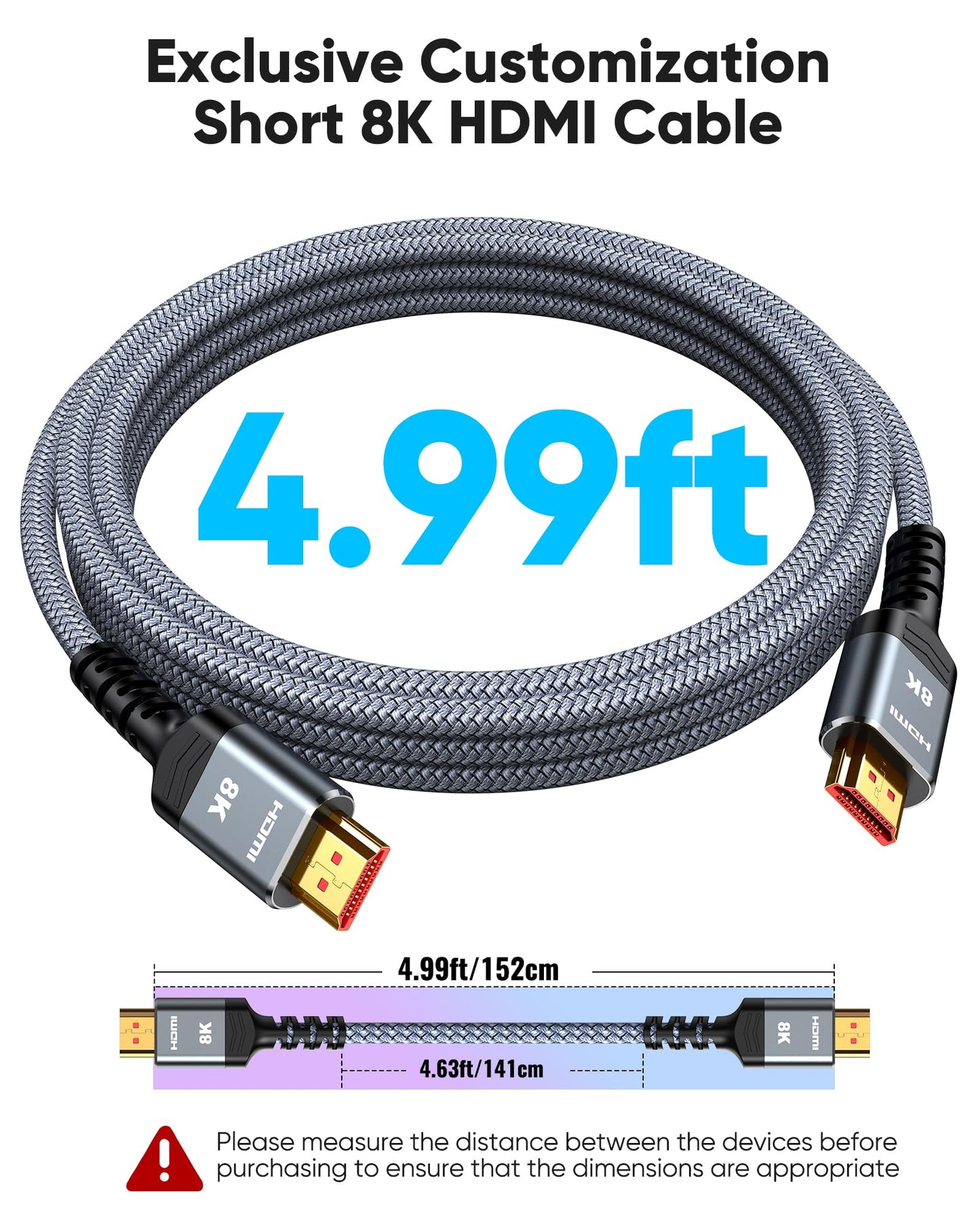 8K 10K 4K HDMI Cable 48Gbps 6.6FT/2M, Certified Ultra High Speed HDMI Cable Braided Cord-4K@120Hz 8K@60Hz, DTS:X, HDCP 2.2 & 2.3, HDR 10 Compatible with Roku TV/PS5/HDTV/Blu-ray