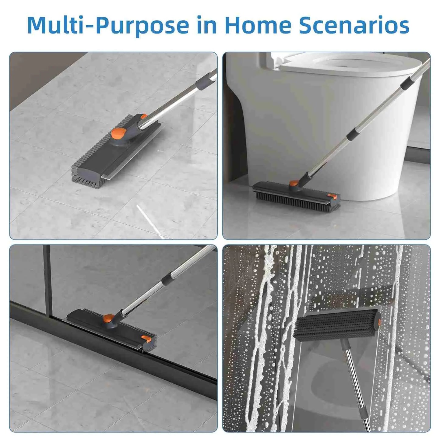 3-in-1 Long Handle Floor Scrub Brush with Squeegee