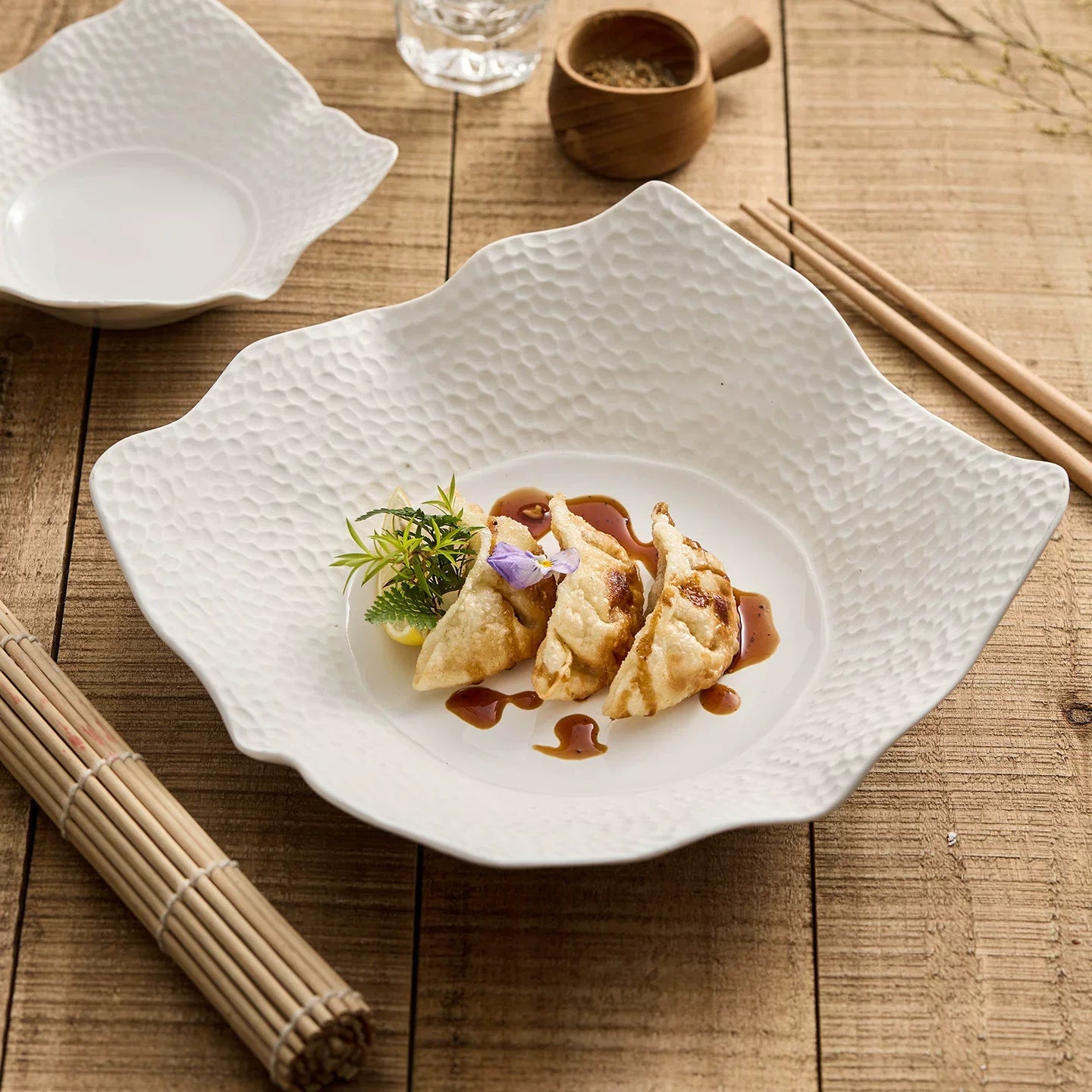 Matte Lattice Irregular Square Plate – Artisanal Sculptural Dinnerware Collection
