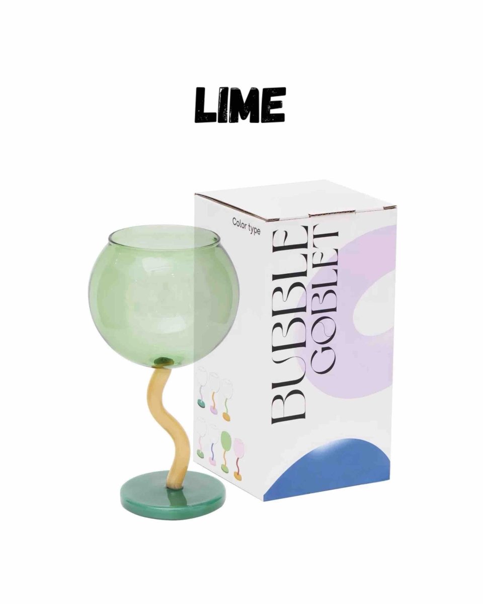 Handblown Bubble Wine Glass - Retro Whimsical Eclectic Wavy Stemmed Goblets